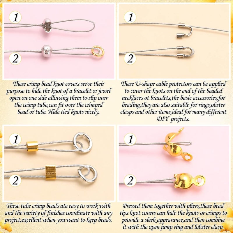 Thrilez 1200Pcs Crimp Beads Supplies for Jewelry Making, Including Crimp covers, Crimp Tubes, Bracelet Clasps and Closures, Crimp Ends, Jump Rings, Crimping Pliers and Beading Wire for Bracelets Making - Image 5